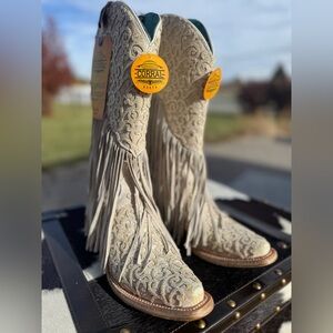 Intricate Cream Fringe Heeled Boots